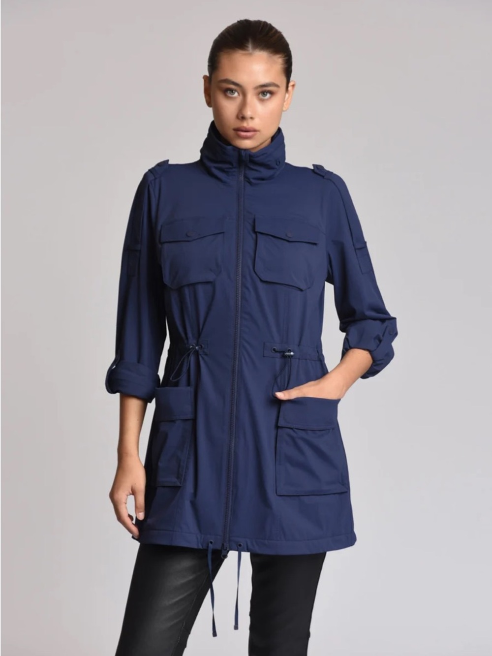 blanc noir Navy Utility Jacket with Drawcord Waist